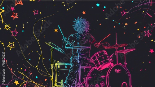 silhouette of Drummer in hand sketch style photo