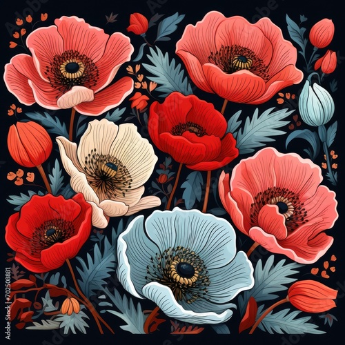 Dark Poppy Pattern Retro Floral Pattern Flowers Clothing Design Vintage Aesthetic Wallpaper Background Backdrop
