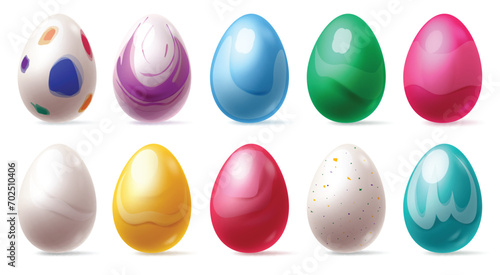 Easter eggs colorful set vector design. Easter egg collection in water color paint, glossy pattern and prints 3d realistic decoration elements. Vector illustration easter eggs collection.

