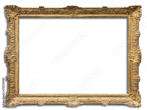 Curved antique gold picture frame. Canvas on white background (ID: 702510481)