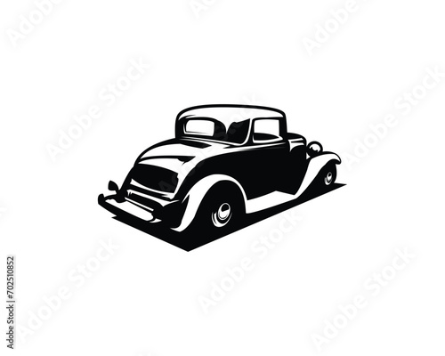 Silhouette of old 1932s ford caupe logo isolated white background view from side. Best for badges  emblems  icons and vintage car industry.