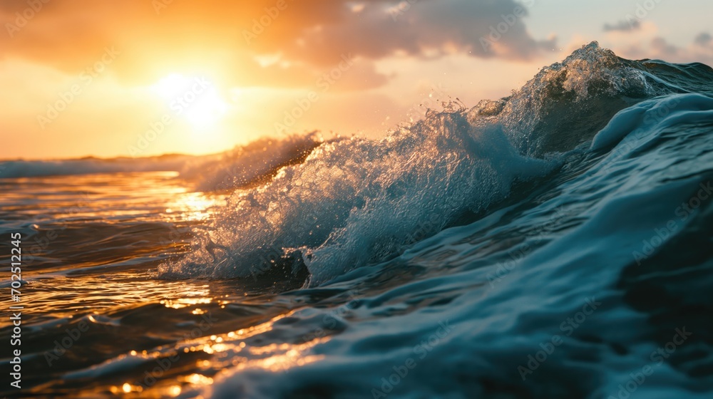 Waves at sea, golden hour