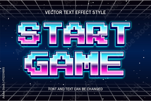 start game pixel art neon style editable text effect font gaming text logo template background design