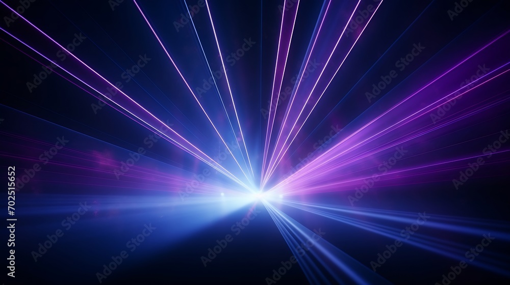 Blue and violet beams of bright laser light shining on black background : Generative AI Blue and violet beams of bright laser light shining on black background : Generative AI
