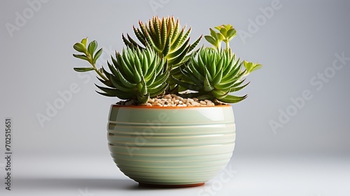 Small plant in pot succulents or cactus isolated on white background by front view : Generative AI
