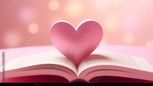 Book pages in shape of heart on pink background. Love, valentines or mother's day concept. Close up, copy space. : Generative AI