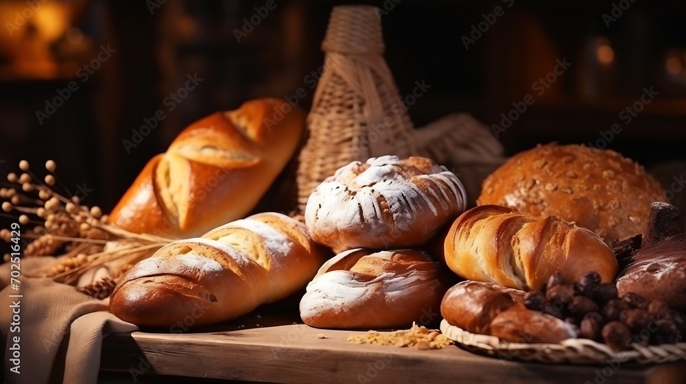 sweet baked goods taken out of the oven. Bakery. Various kinds of breadstuff. : Generative AI sweet baked goods taken out of the oven. Bakery. Various kinds of breadstuff. : Generative AI