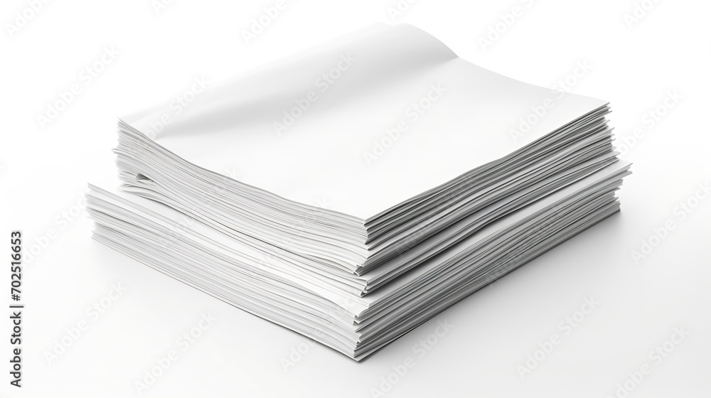 Stack of paper sheets isolated on white : Generative AI Stack of paper sheets isolated on white : Generative AI