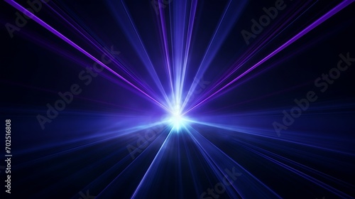 Blue and violet beams of bright laser light shining on black background : Generative AI