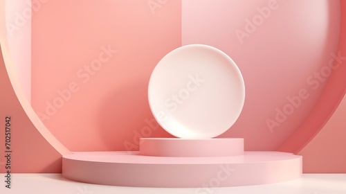 Minimal background, mock up with podium for product display,Abstract white geometry shape background minimalist Valentine's day pink background,Abstract mock up background : Generative AI