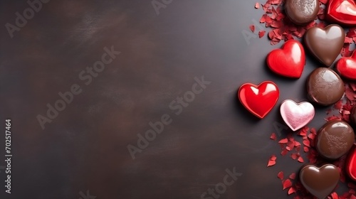 Valentines Day background with chocolates, hearts and red tulips : Generative AI © Generative AI