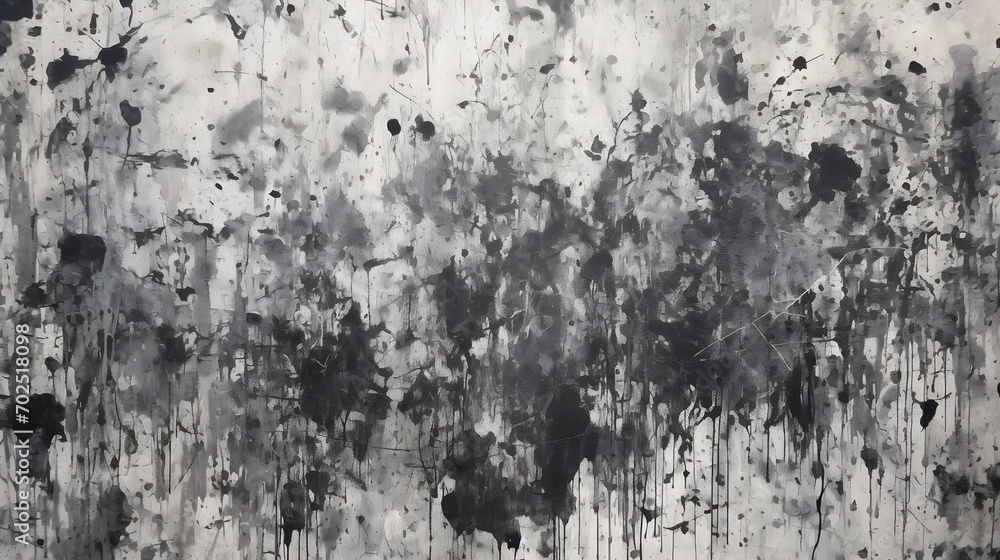 splashing black ink. paint background black brush strokes on old cement wall : Generative AI