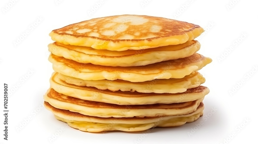 A stack of fluffy pancakes isolated on white background. Generative AI. : Generative AI A stack of fluffy pancakes isolated on white background. Generative AI. : Generative AI