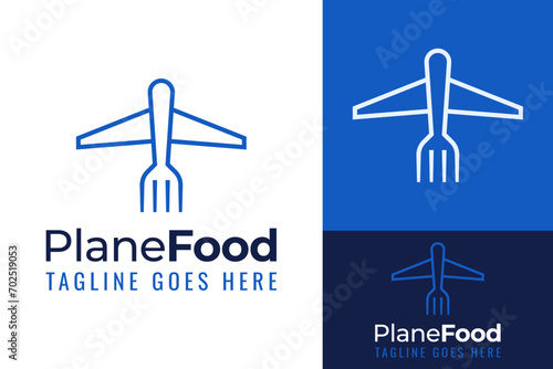 Simple Fork Plane Aviation Food Restaurant Cafeteria Logo Design Branding Template