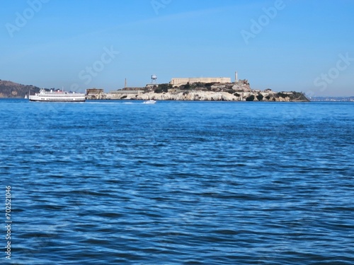 Fototapeta Naklejka Na Ścianę i Meble -  View of Alcatraz Island from Fort Mason port in San Francisco California
