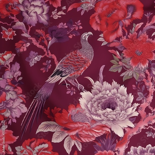  classic red chinoiseries style with flower and bird