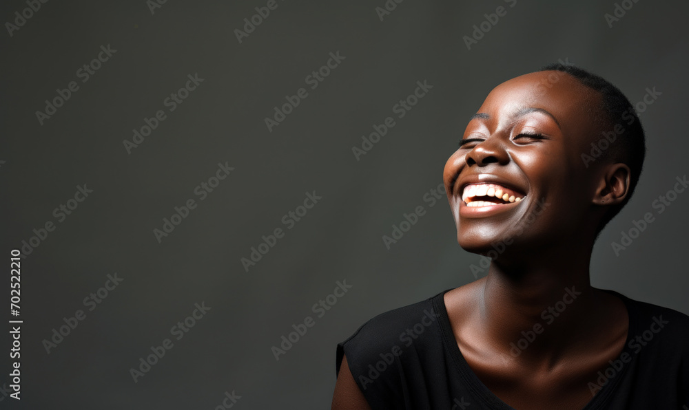 African black woman happy smiling	 - obrazy, fototapety, plakaty 