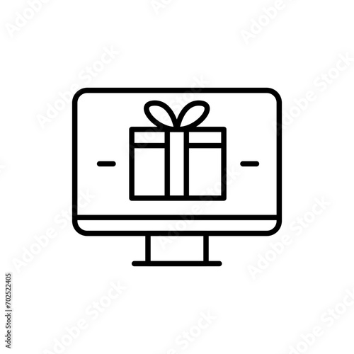 Online gift outline icons, minimalist vector illustration ,simple transparent graphic element .Isolated on white background