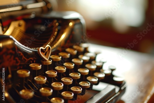 A vintage typewriter with a heart-shaped key, evoking nostalgic feelings of old-fashioned love letters copy-space