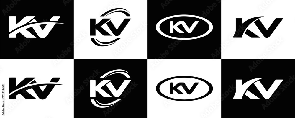 KV logo. KV set , K V design. White KV letter. KV, K V letter logo design. Initial letter KV letter logo set, linked circle uppercase monogram logo. K V letter logo vector design.	
