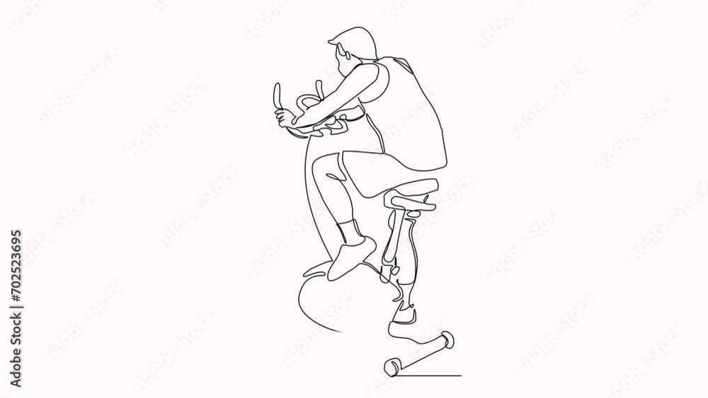 Continuous single line sketch drawing of athletic man riding static bicycle at gym for speed endurance training. One line art of fitness sport healthy footage video animation Continuous single line sketch drawing of athletic man riding static bicycle at gym for speed endurance training. One line art of fitness sport healthy footage video animation