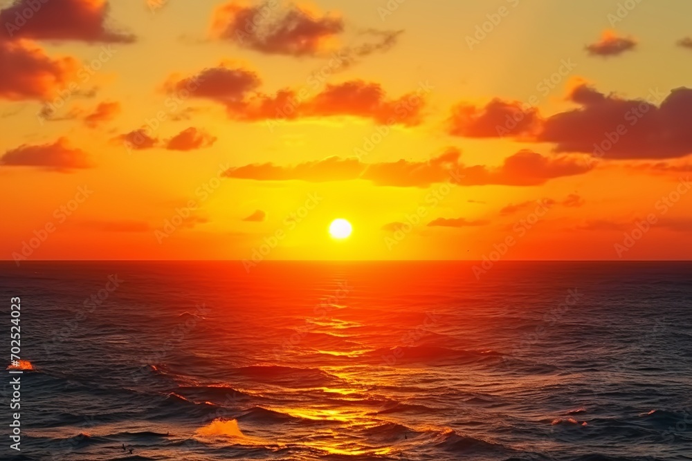 Sunset in the Ocean - A Beautiful Illustration. Created with Generative AI technology