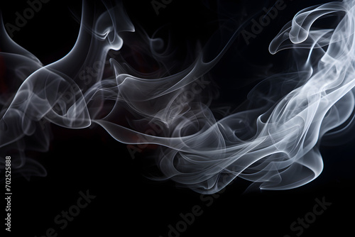 Smoke on black background. Panoramic view of the abstract fog. White cloudiness, mist or smog moves on black background. Beautiful swirling gray smoke.Dark backdrop