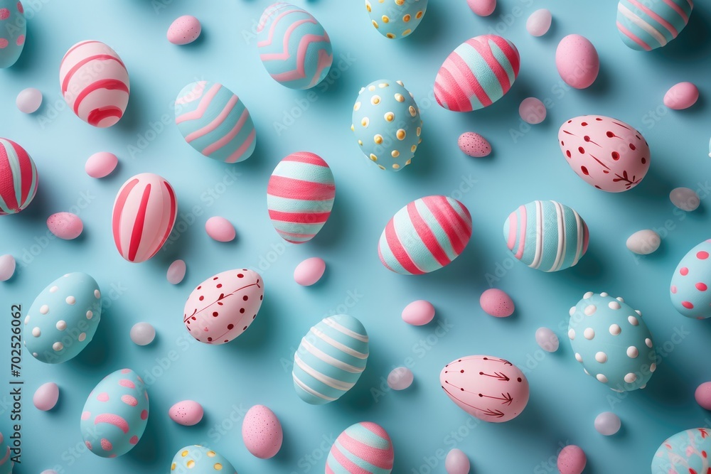 easter eggs are placed in the shape of ears on a blue background