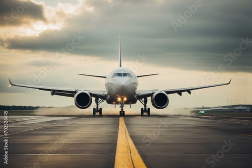 Passenger plane waiting on the runway photo