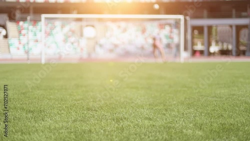 soccer striker ready to kicks the ball in the football goal photo