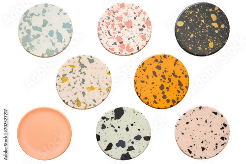 Terrazzo Coasters Set Delights on Transparent Background, PNG,