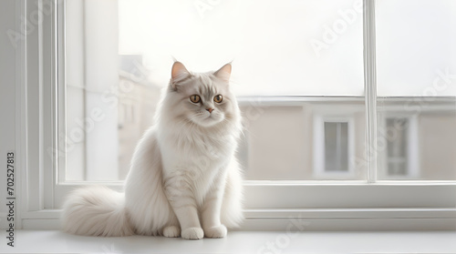 image of a cute cat seated on a windowsill © Dwi