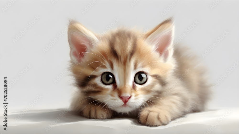 Create an endearing drawing of a tiny kitten with soft fur and bright eyes, isolated on a white background, generative AI, background image