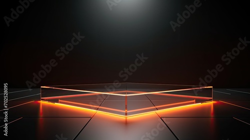 Square podium frosted glass floor with orange neon lights