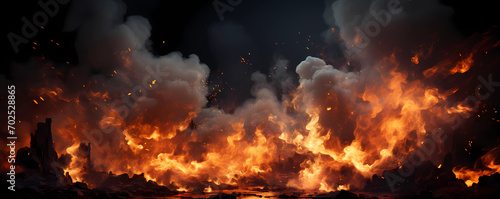 Photo A fire that is erupting out of a black background