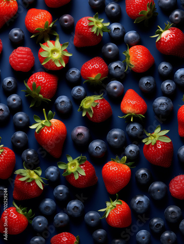 blueberries and strawberries on a dark blue background  wallpaper