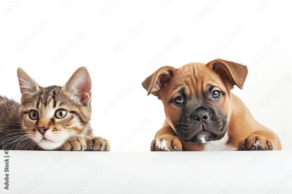 dog and cat on white background