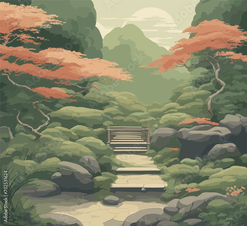 japanese garden in the mooning