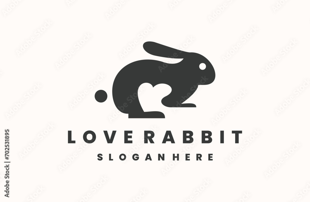 rabbit love logo design template