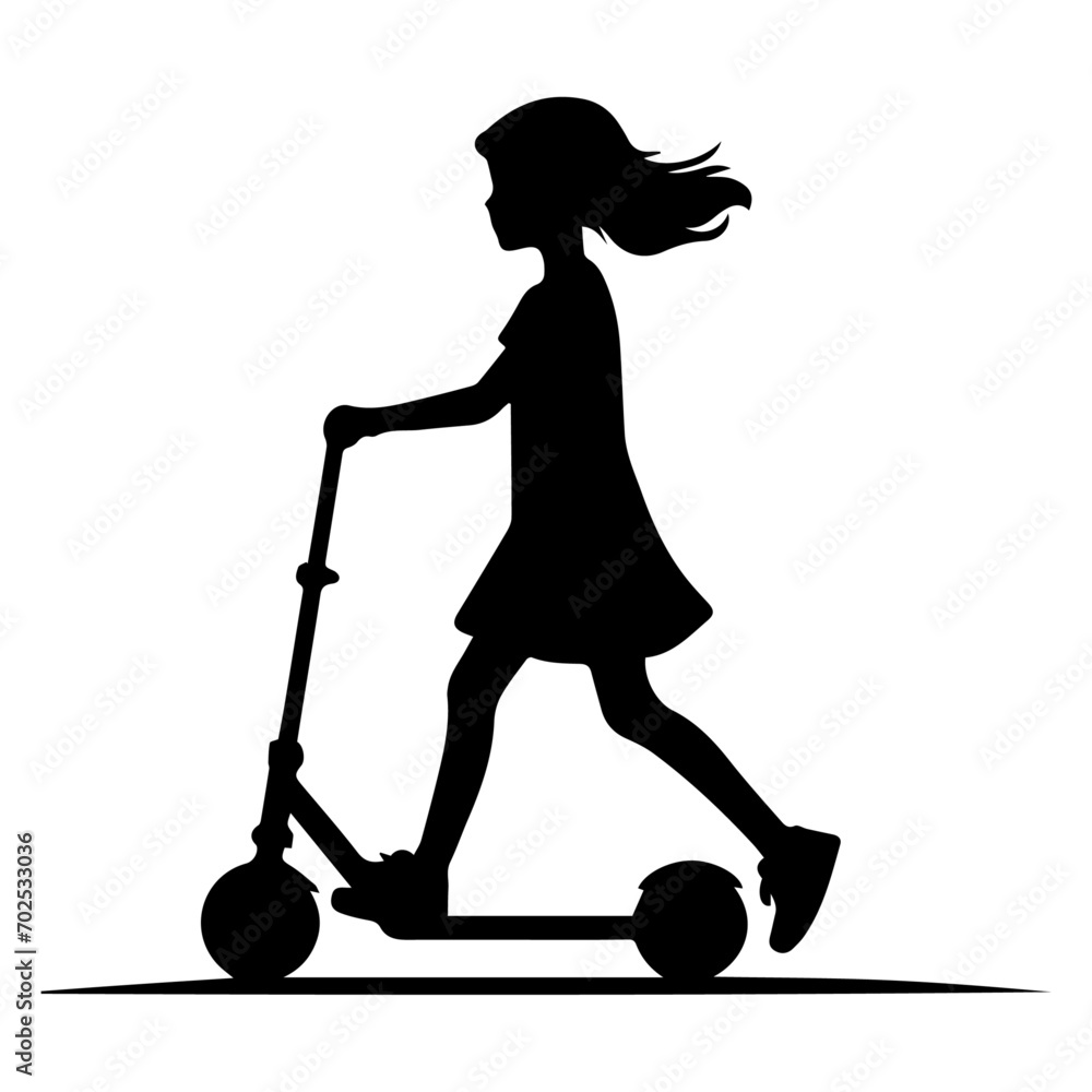 minimal Silhouette child scooter Vector silhouette on white background minimal Silhouette child scooter Vector silhouette on white background