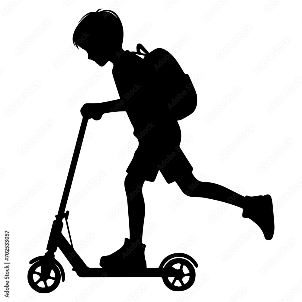 minimal Silhouette child scooter Vector silhouette on white background minimal Silhouette child scooter Vector silhouette on white background