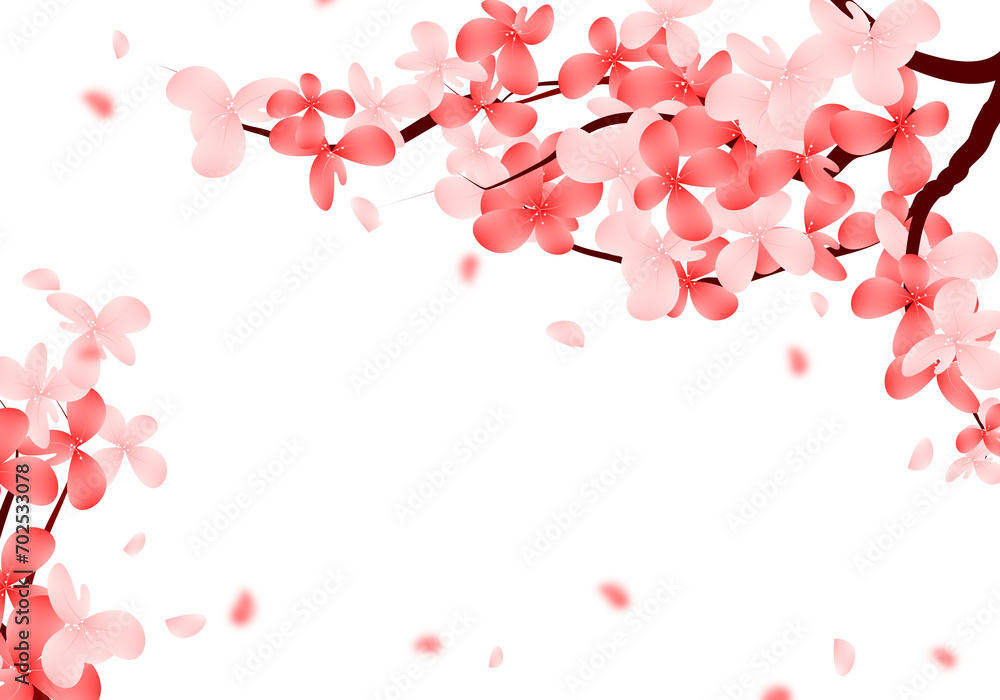 Sakura Bloom Frame. Cherry Blossom Border. Spring Flower Falling Petals Background.
