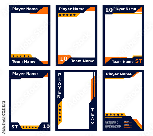 card game template with a combination of orange and dark colors, for player games, hockey, football