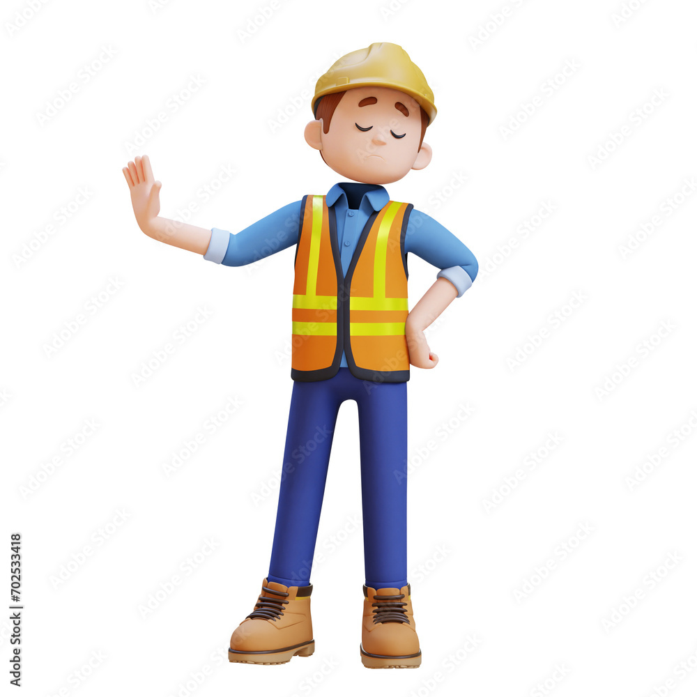 3D Construction Worker Character in Stop Refusal Pose 3D Construction Worker Character in Stop Refusal Pose