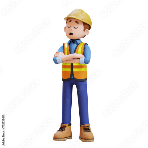 3D Construction Worker Character in Denial or Dissatisfaction Pose