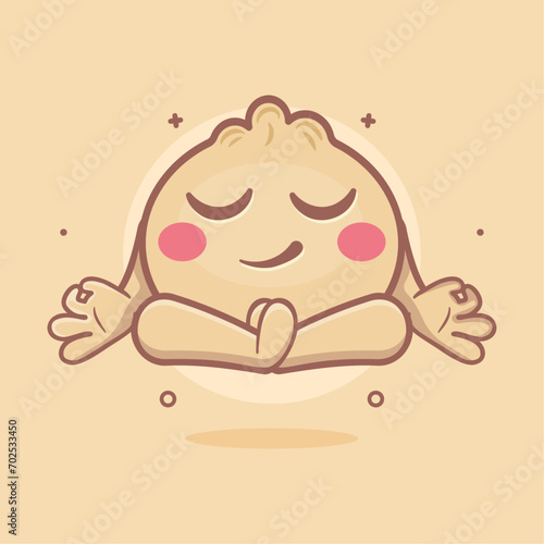 calm dim sum food character mascot with yoga meditation pose isolated cartoon 