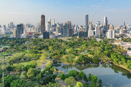 Awesome aerial view of Lumphini Park and Bangkok city, Thailand