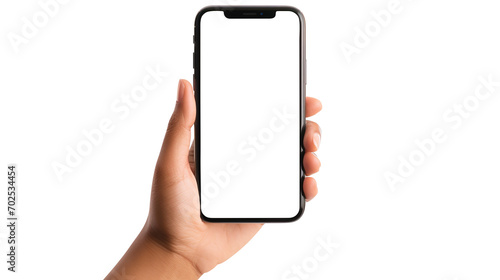 hand holding smart phone isolated on transparent background Remove png, Clipping Path, pen tool photo