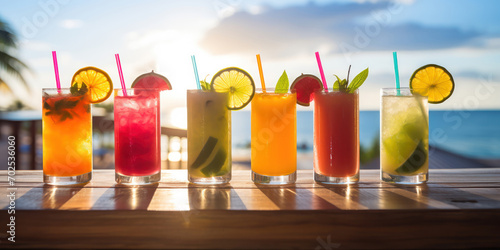 Refreshing beverages on a beachfront bar, a toast to tropical days