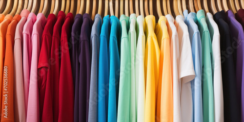 Rainbow of t-shirts on display, offering a spectrum of fashion choices